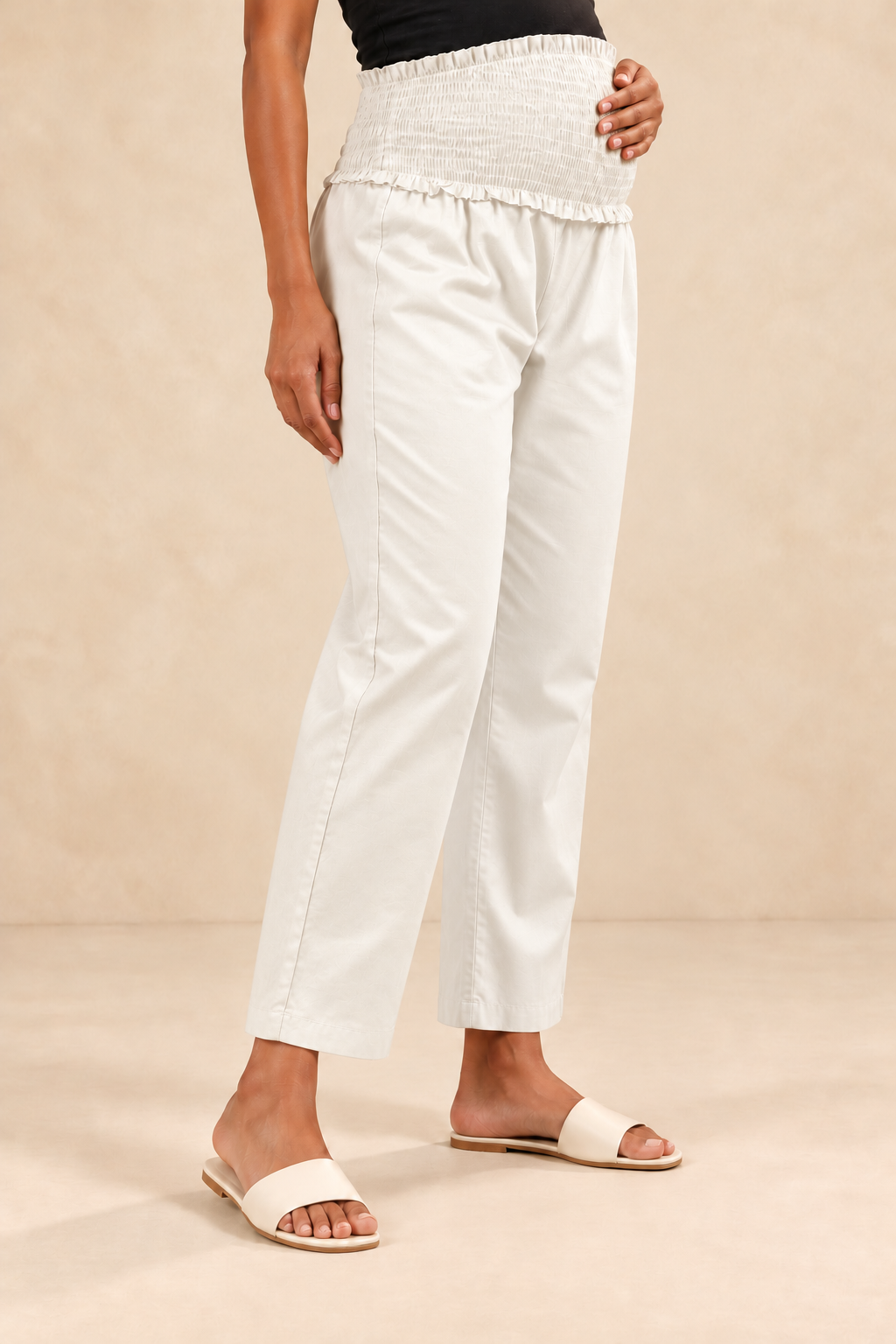 Ivory Glace Shine Cotton High Rise Maternity Pant