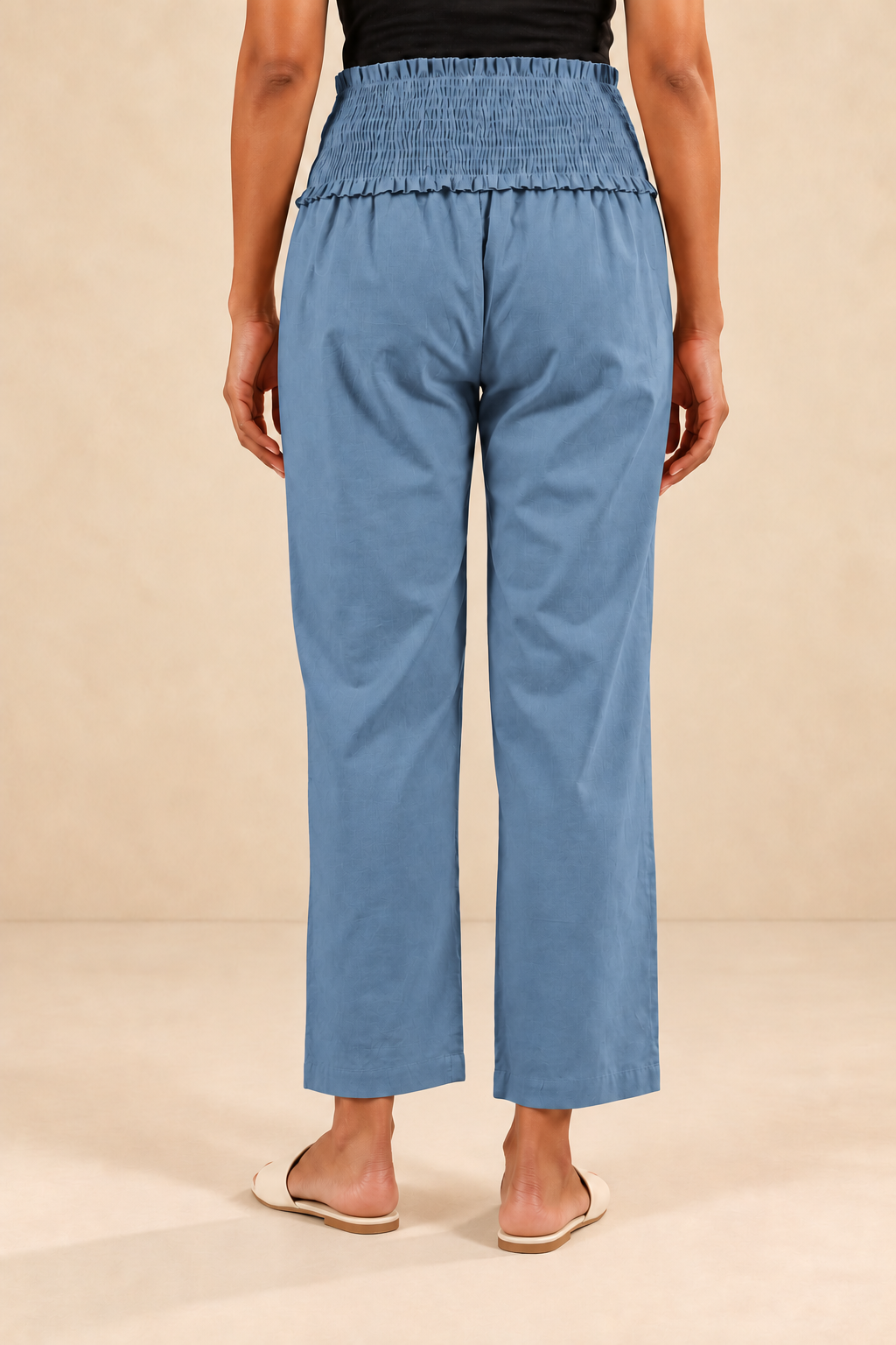 Dusty Blue Cambric Cotton High Rise Maternity Pant