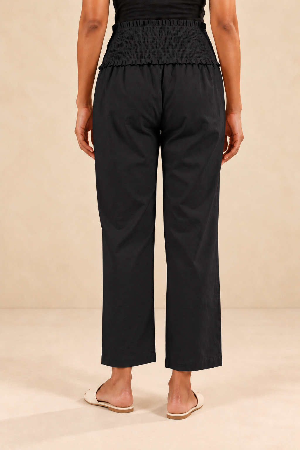 Black Cambric Cotton High Rise Maternity Pant