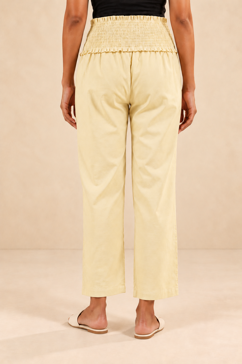 Cream Cambric Cotton High Rise Maternity Pant