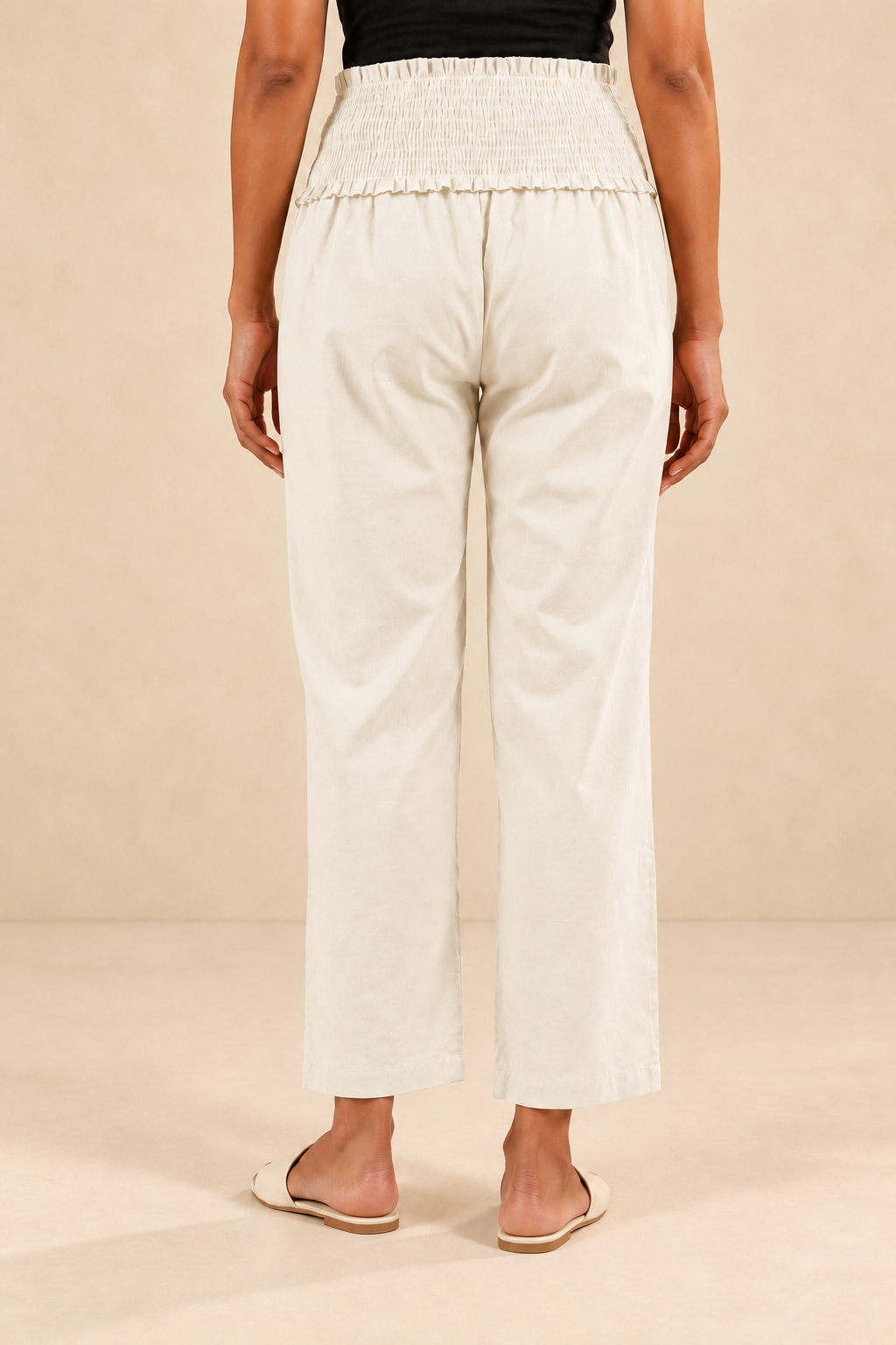 Warm Ivory Cambric Cotton High Rise Maternity Pant