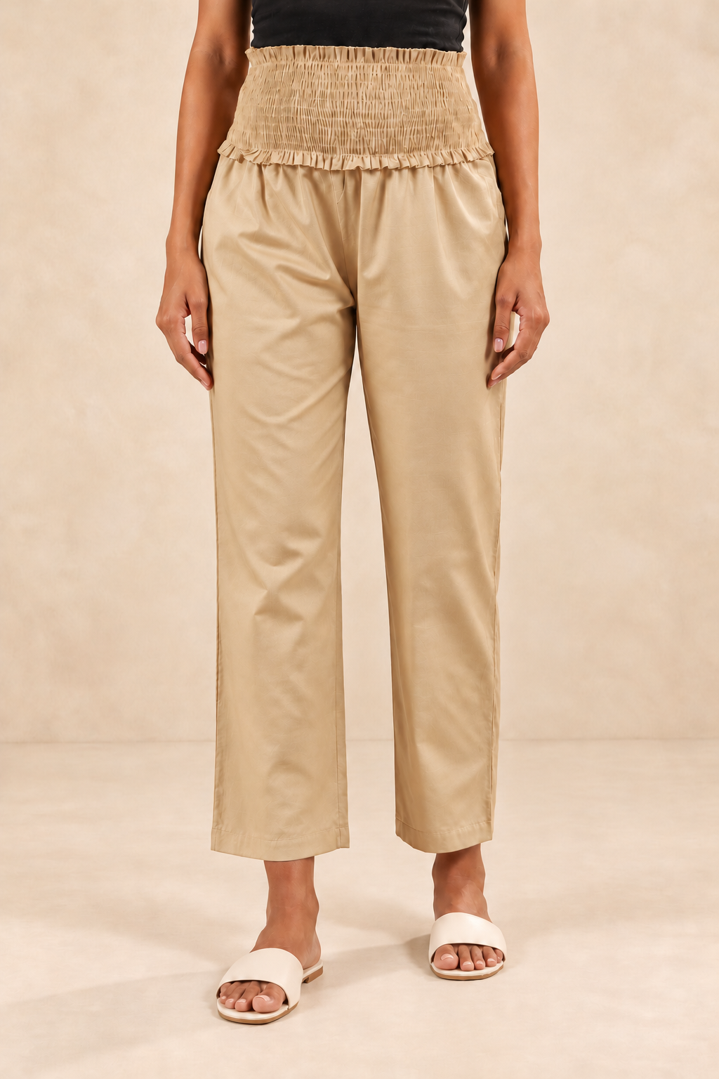 Light Gold Glace Shine Cotton High Rise Maternity Pant