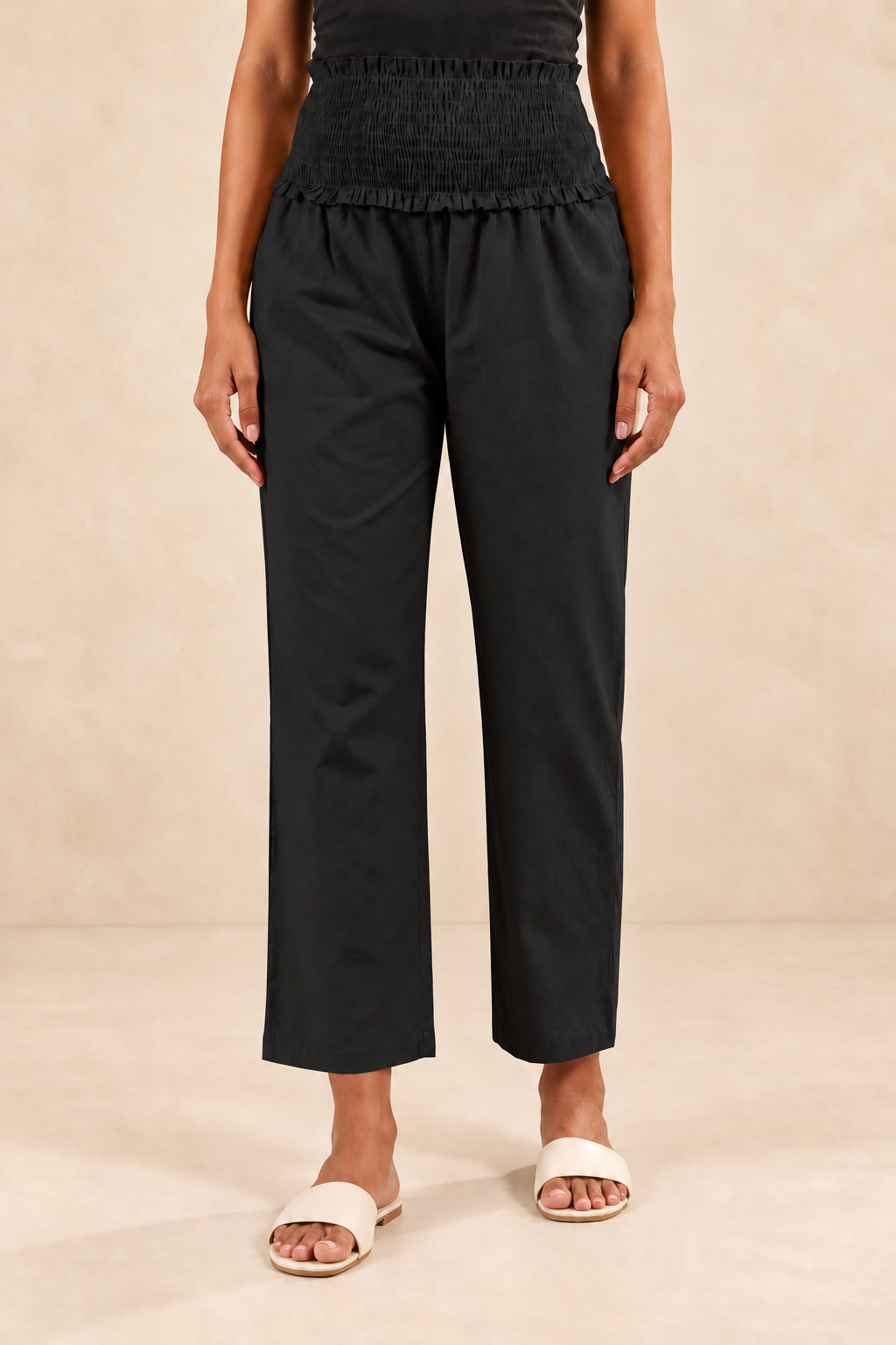 Black Cambric Cotton High Rise Maternity Pant