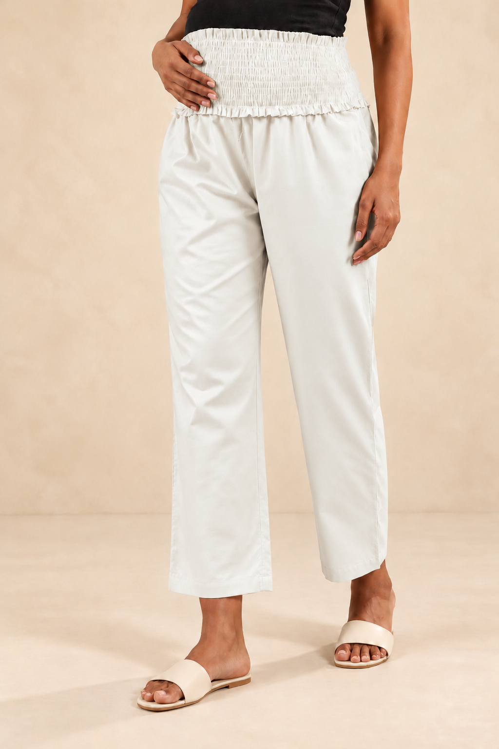 Ivory Glace Shine Cotton High Rise Maternity Pant