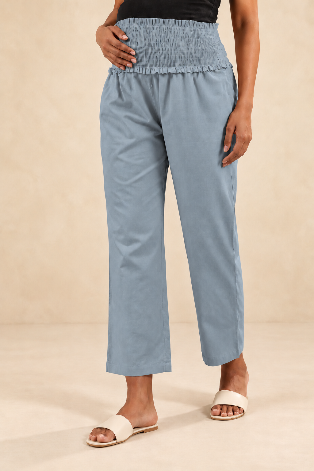 Blue Grey Red Cambric Cotton High Rise Maternity Pant