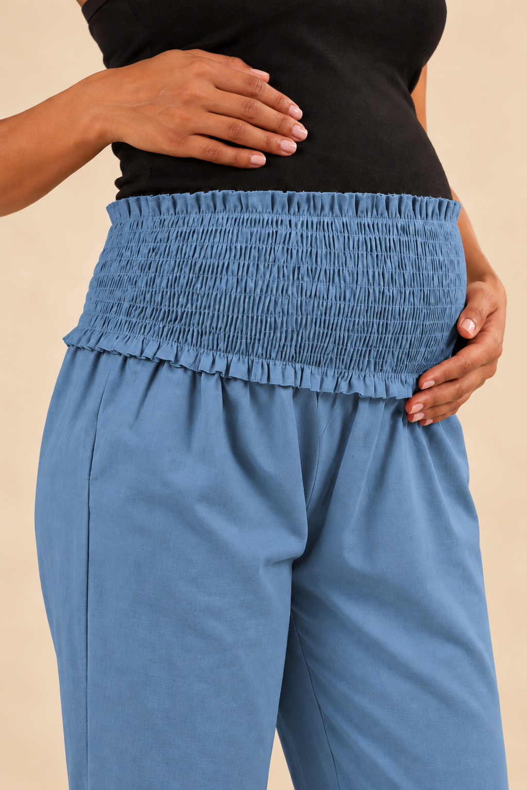 Dusty Blue Cambric Cotton High Rise Maternity Pant
