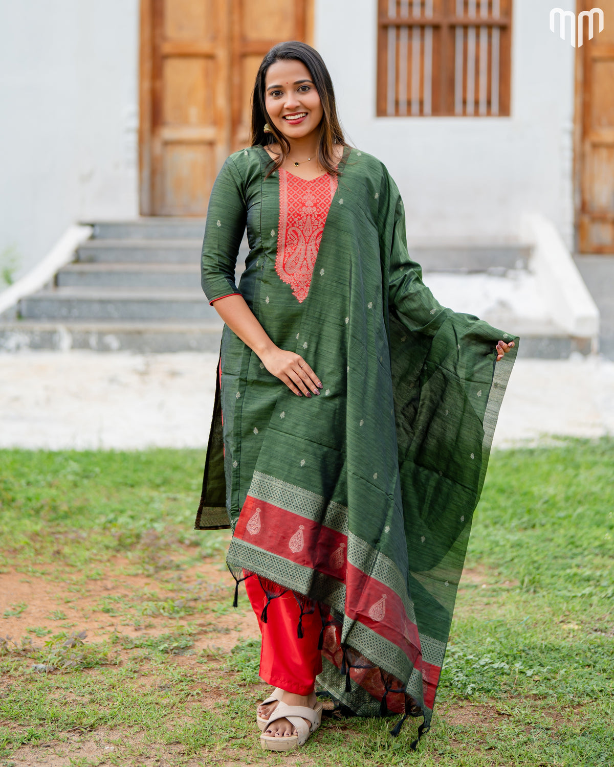 Banarasi Brocade Dark olive green Maternity Kurti Set with top cotton lining