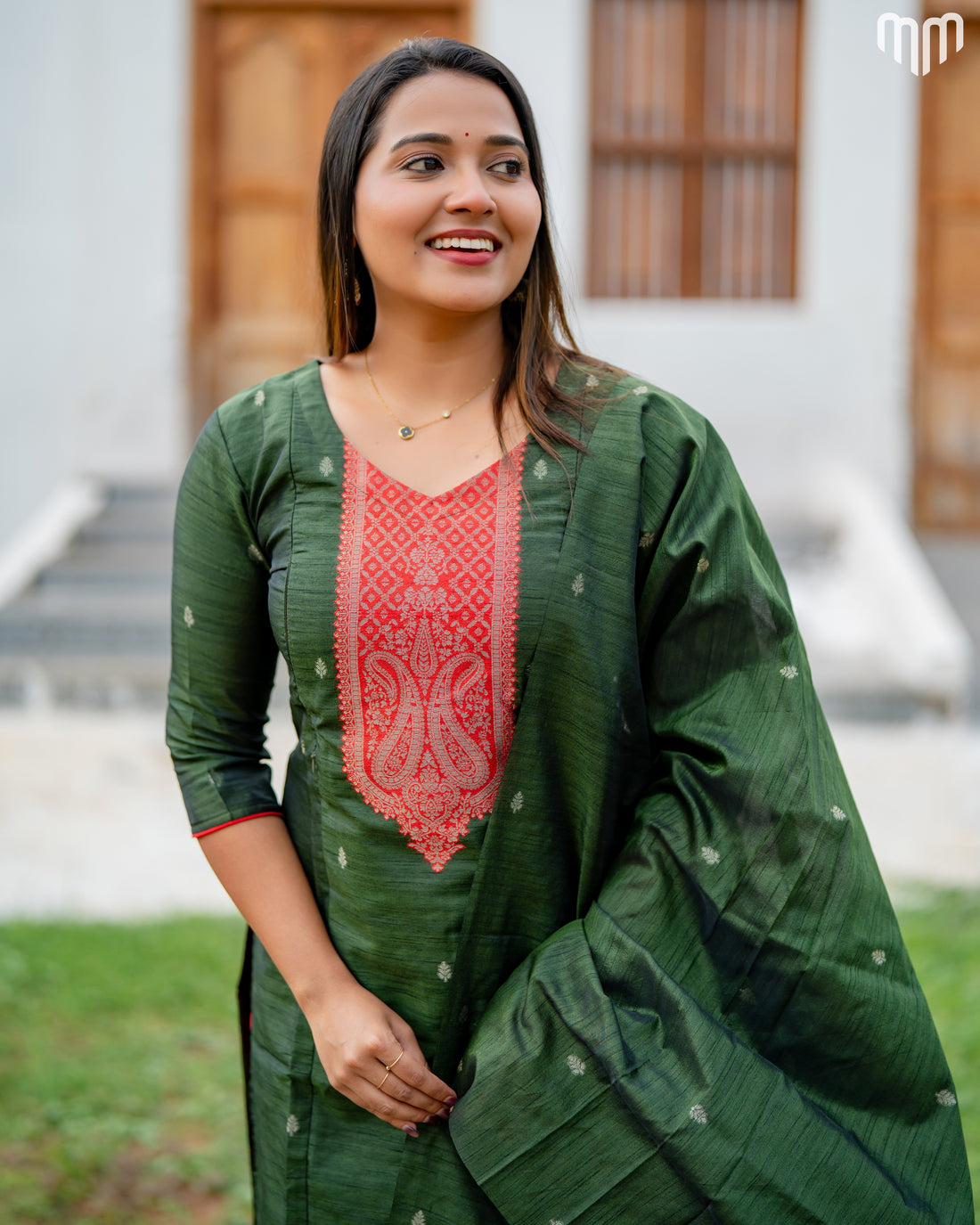 Banarasi Brocade Dark olive green Maternity Kurti Set with top cotton lining - product image 2 | MMWEAR