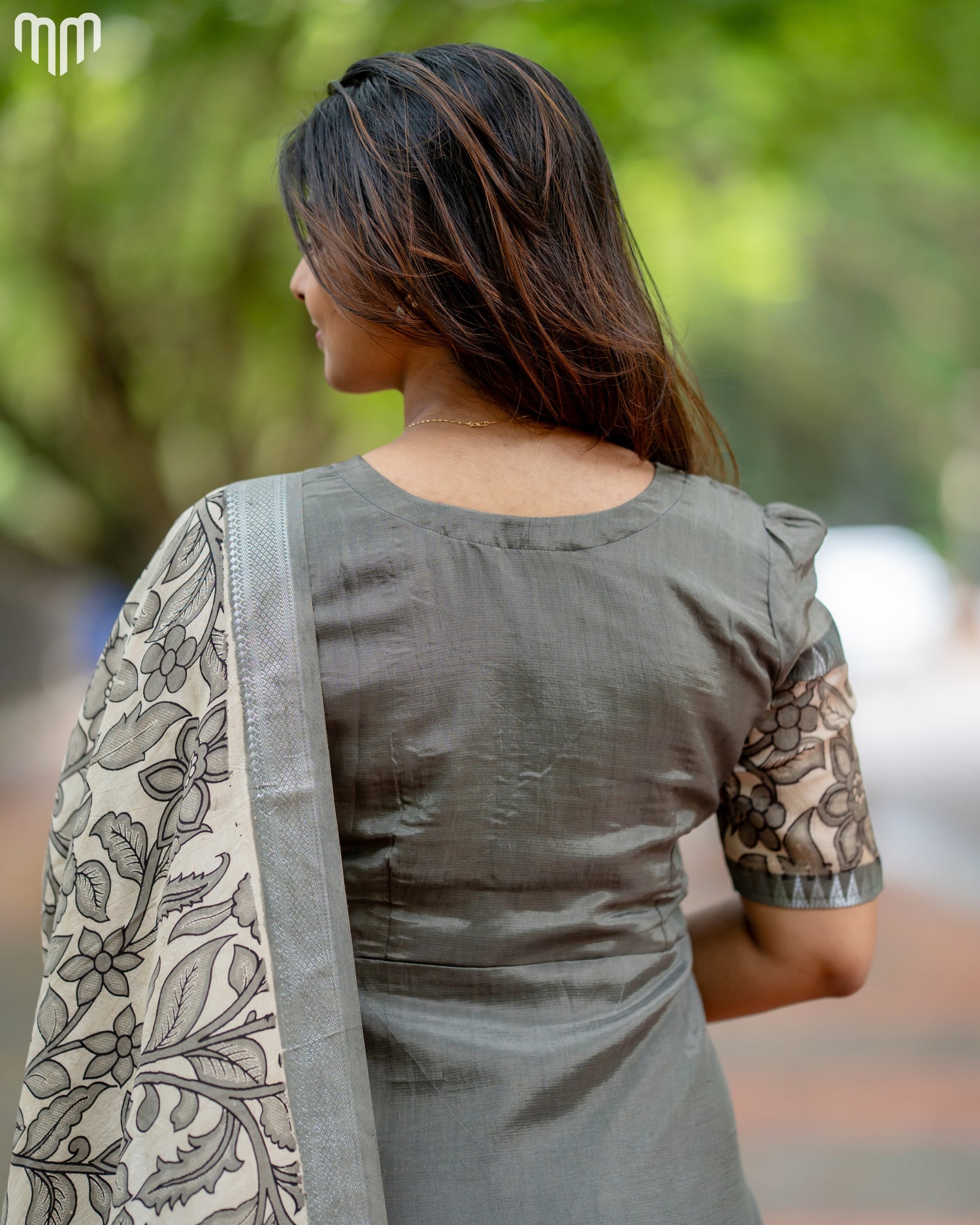 Grey Chennuri Silk Maternity Kurti Set - Top &amp; Dupatta