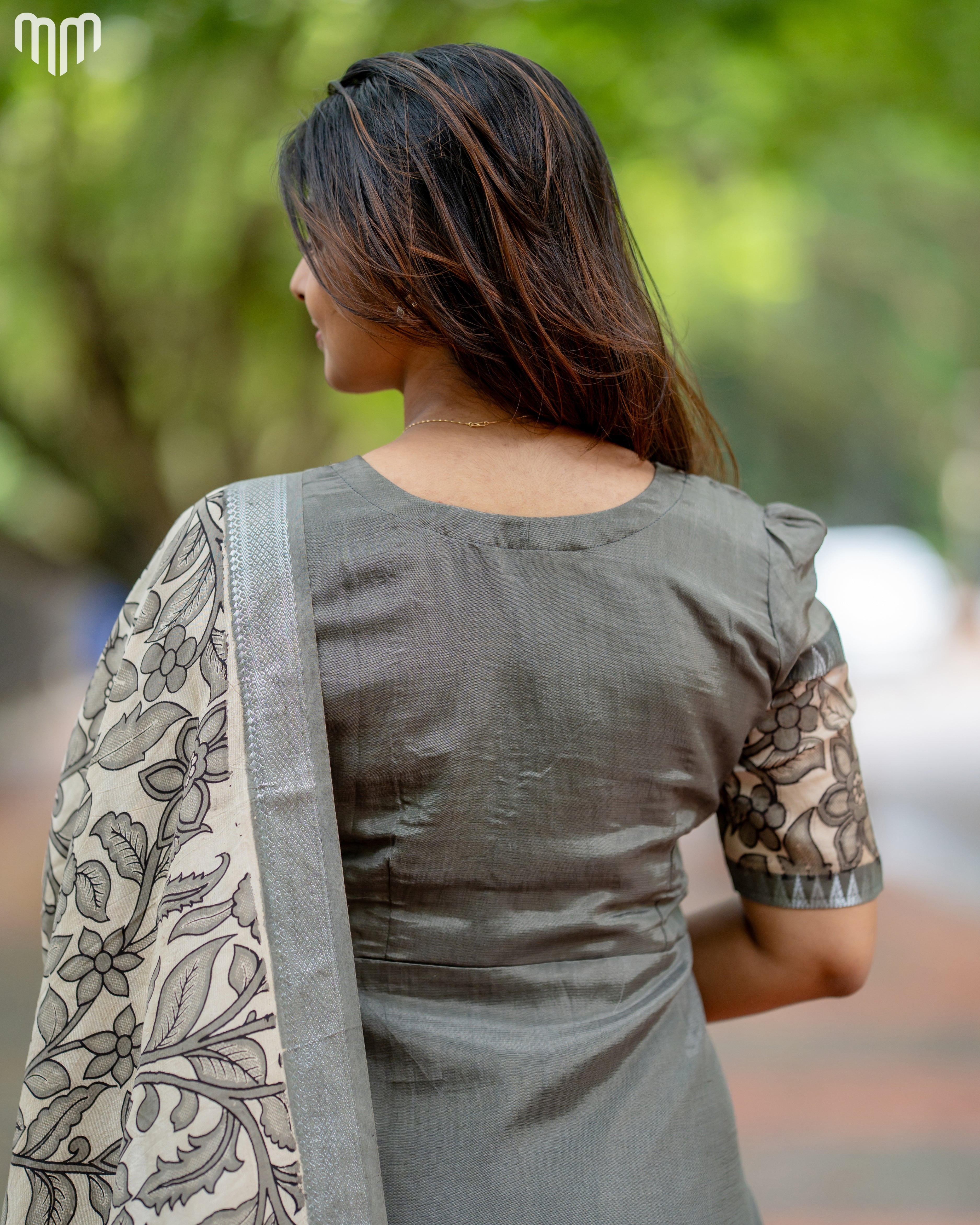 Grey Chennuri Silk Maternity Kurti Set - Top &amp; Dupatta
