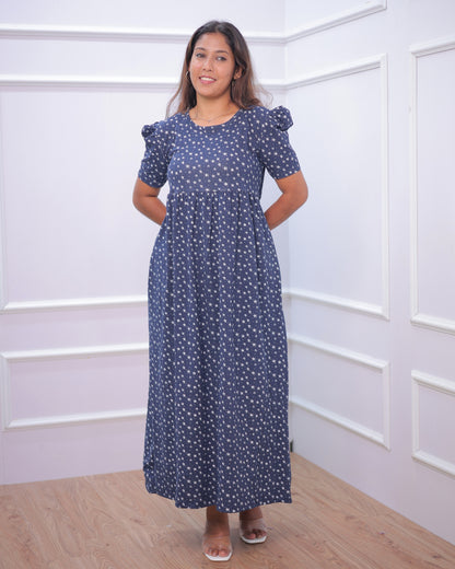 Navy Star | Casual Non-Maternity Loungewear - Puff Sleeve | Full Length