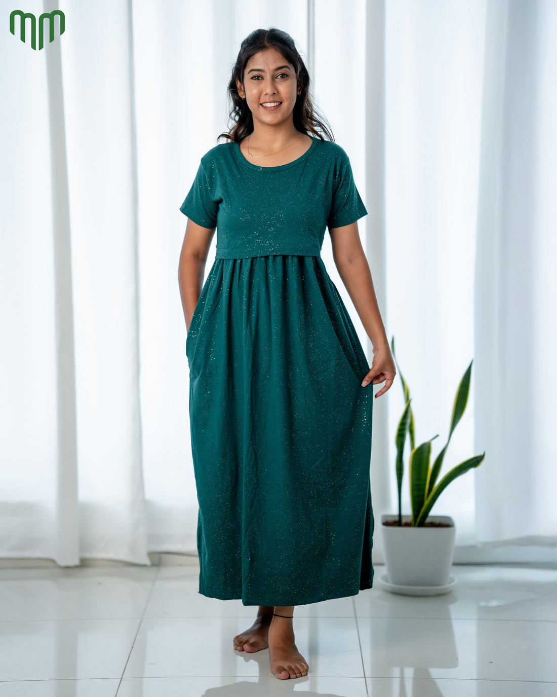 Glitter Green Zipless Maternity Loungewear – Full Length