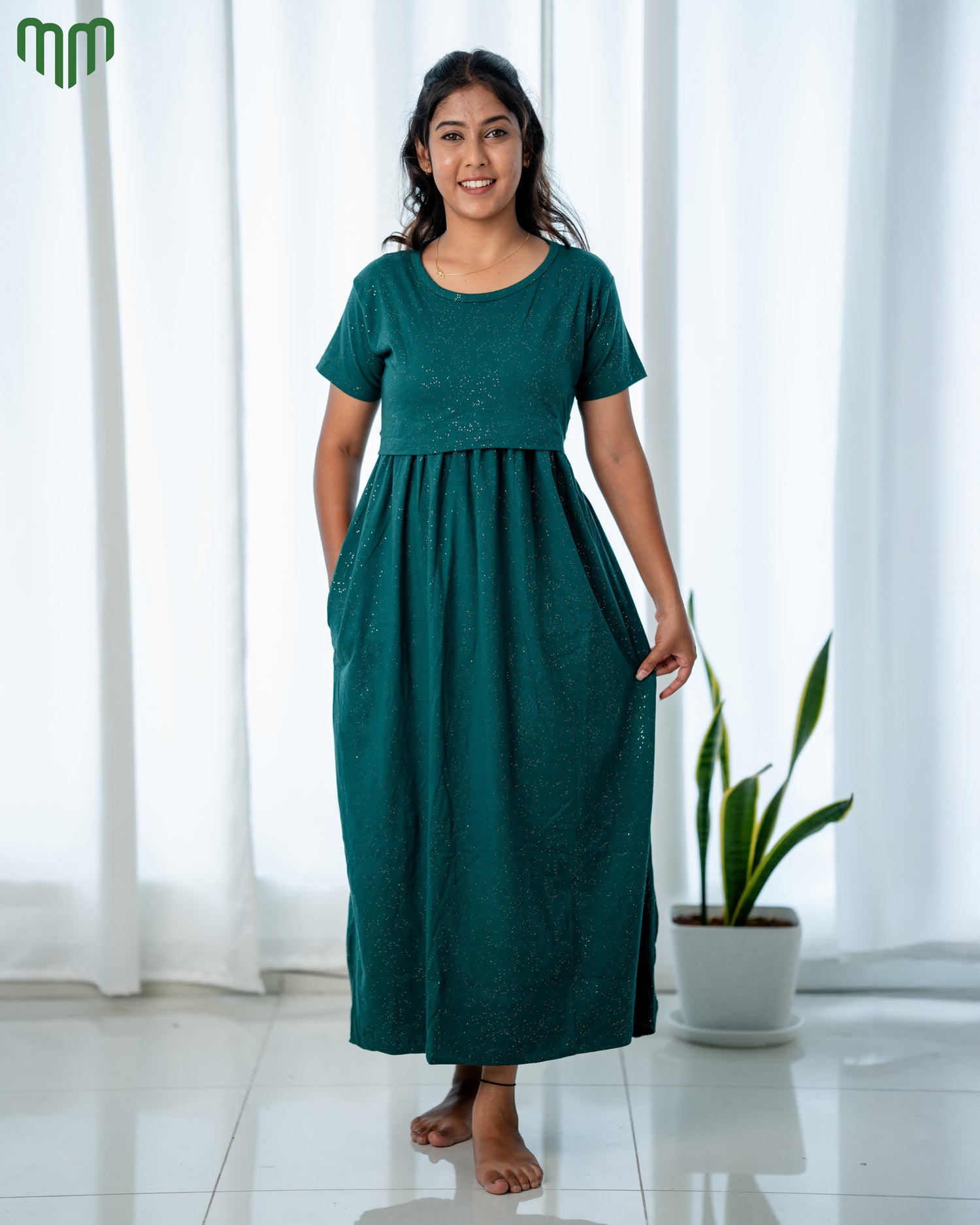 Glitter Green Zipless Maternity Loungewear – Full Length