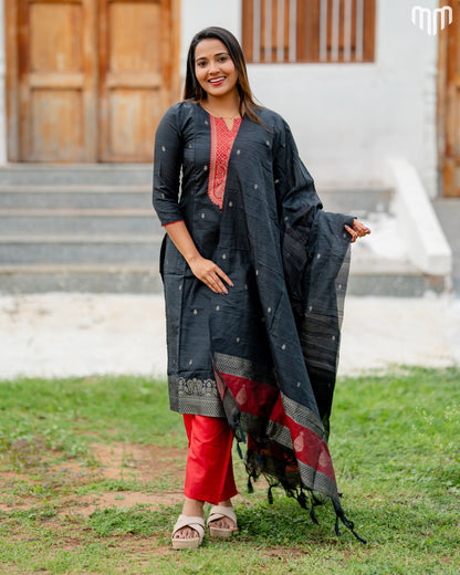 Banarasi Brocade Black Maternity Kurti Set with top cotton lining