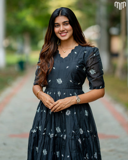 Vilva black Chanderi maternity maxi - product detail view