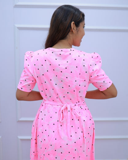 Chaitri | Zipless Maternity Dress - Puff Sleeves | Calf Length