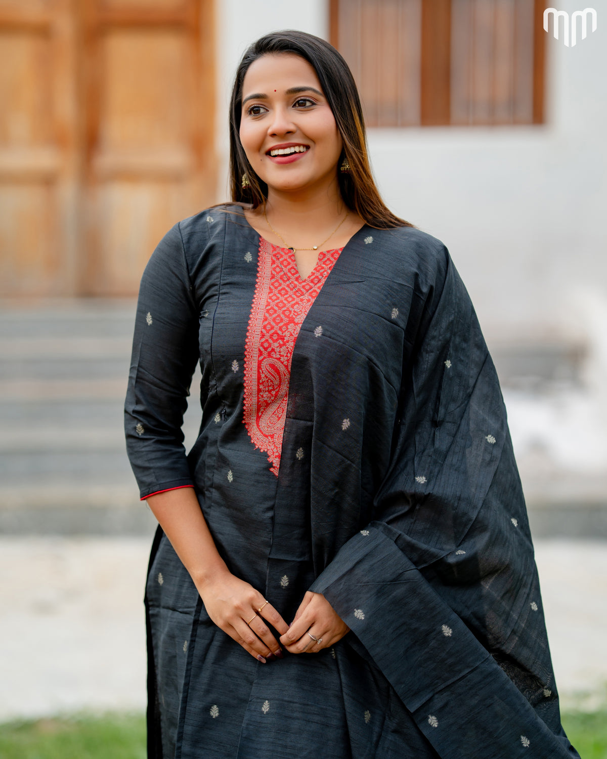 Banarasi Brocade Black Maternity Kurti Set with top cotton lining