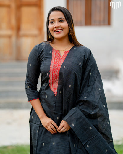 Banarasi Brocade Black Maternity Kurti Set with top cotton lining