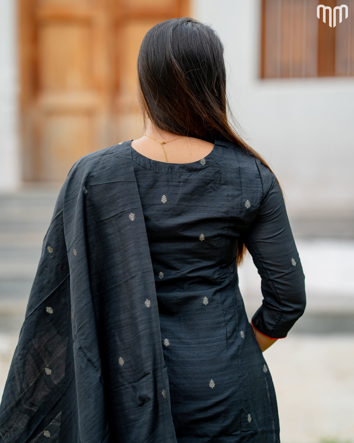 Banarasi Brocade Black Maternity Kurti Set with top cotton lining