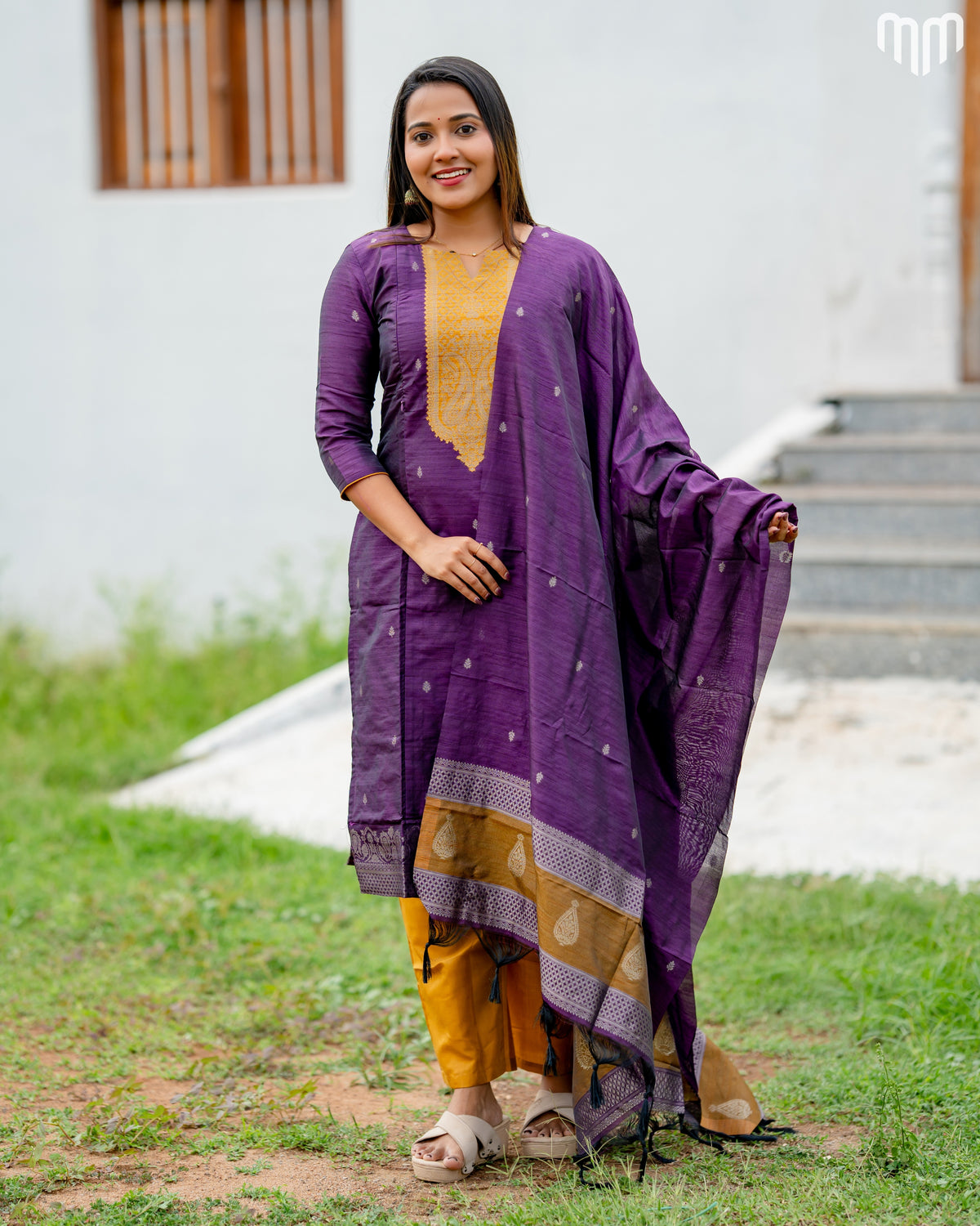 Banarasi Brocade Plum purple Maternity Kurti Set with top cotton lining