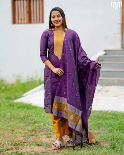 Banarasi Brocade Plum purple Maternity Kurti Set with top cotton lining