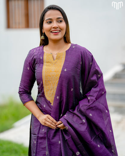 Banarasi Brocade Plum purple Maternity Kurti Set with top cotton lining