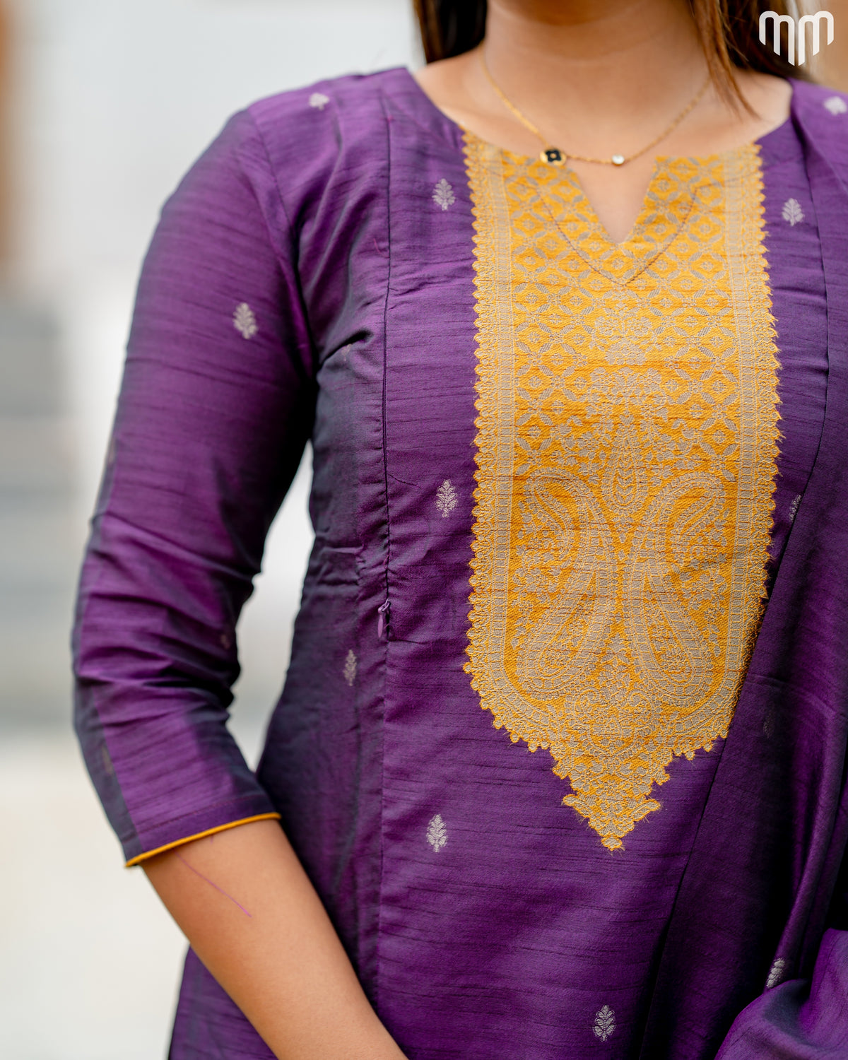 Banarasi Brocade Plum purple Maternity Kurti Set with top cotton lining