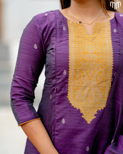 Banarasi Brocade Plum purple Maternity Kurti Set with top cotton lining