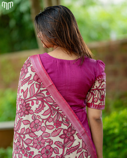 Magenta Chennuri Silk Maternity Kurti Set - Top &amp; Dupatta