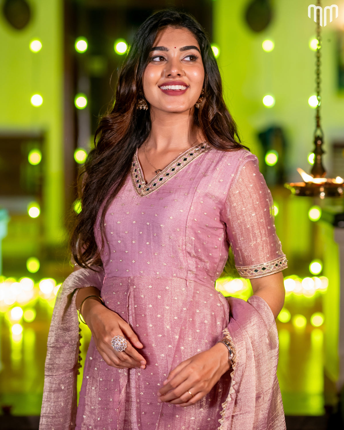 Pink Crush Tissue With Butti Maternity Maxi with Full Crepe Lining &amp; Dupatta