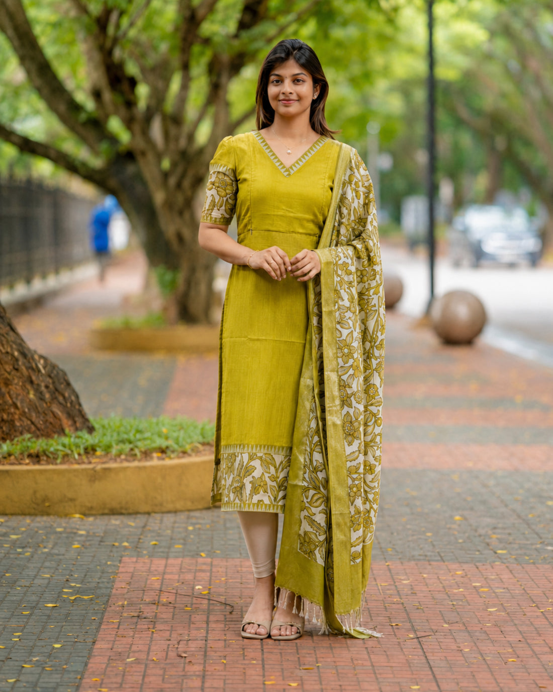 Mustard Chennuri Silk Maternity Kurti Set - Top &amp; Dupatta