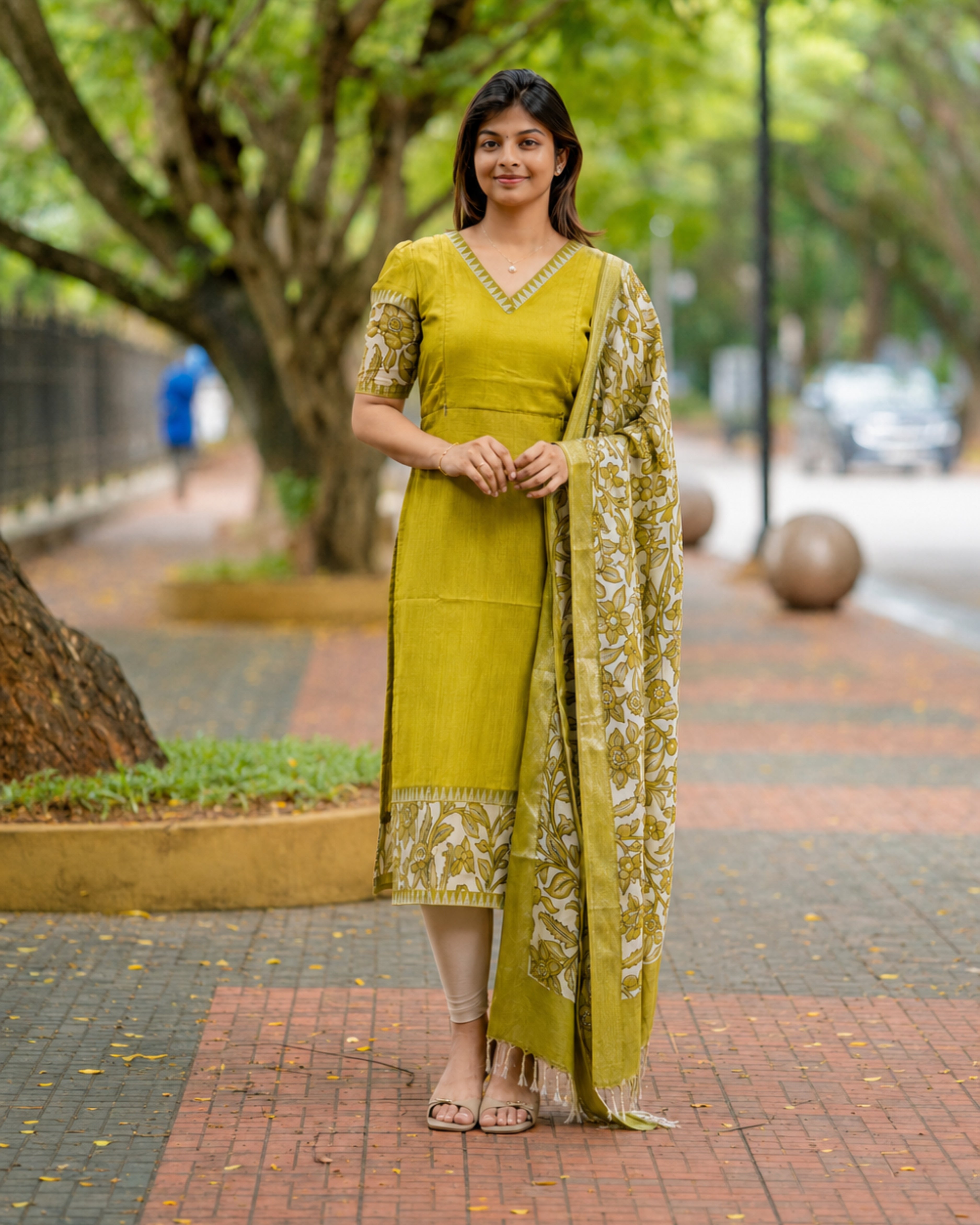 Mustard Chennuri Silk Maternity Kurti Set - Top &amp; Dupatta