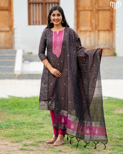 Banarasi BrocadeSmoky brown Maternity Kurti Set with top cotton lining
