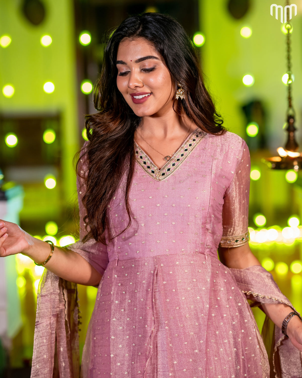 Pink Crush Tissue With Butti Maternity Maxi with Full Crepe Lining &amp; Dupatta
