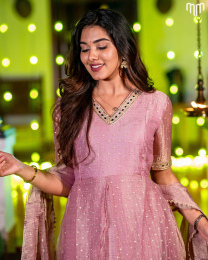 Pink Crush Tissue With Butti Maternity Maxi with Full Crepe Lining &amp; Dupatta