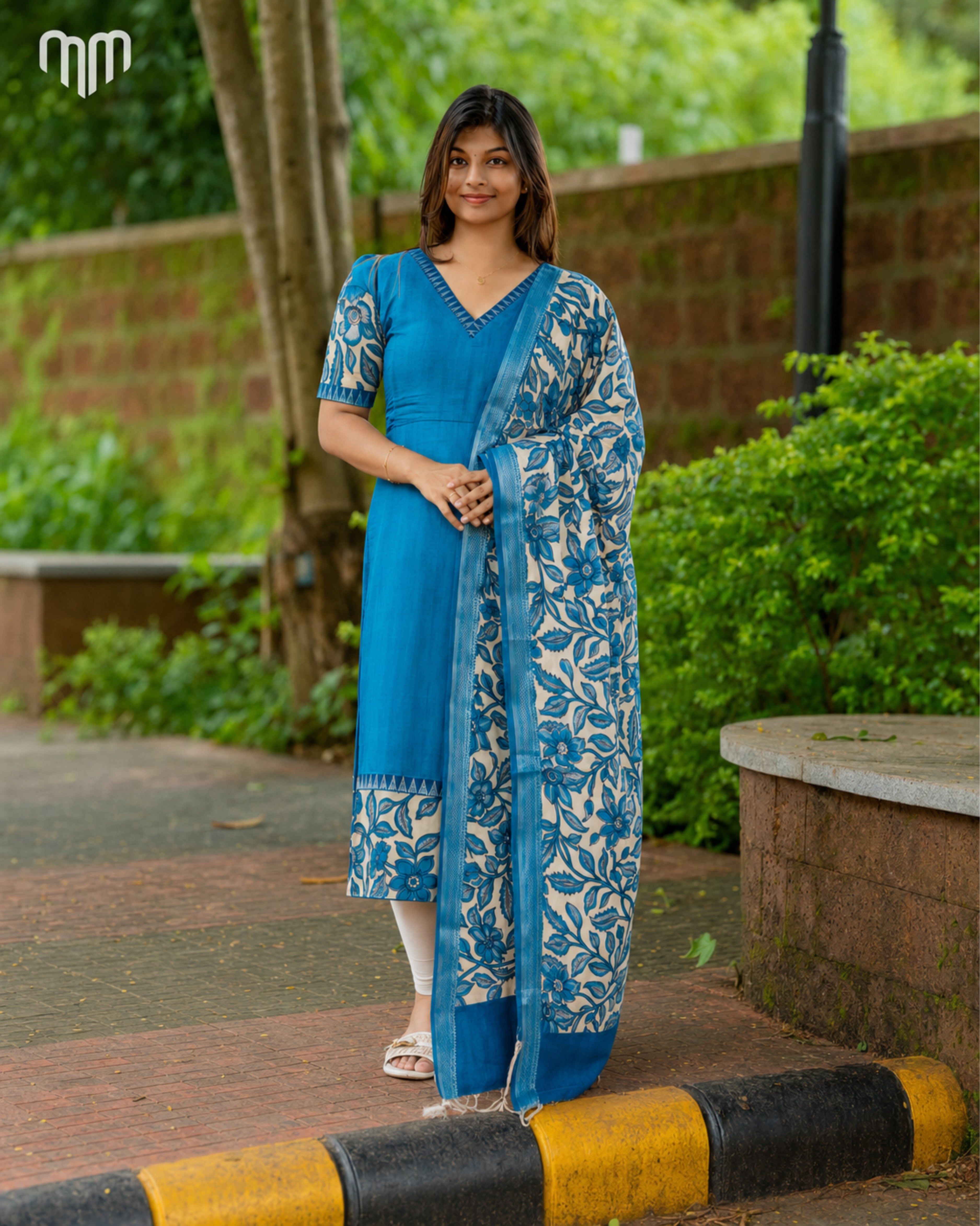 Teal Chennuri Silk Maternity Kurti Set - Top &amp; Dupatta