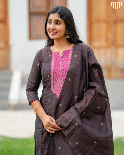 Banarasi BrocadeSmoky brown Maternity Kurti Set with top cotton lining