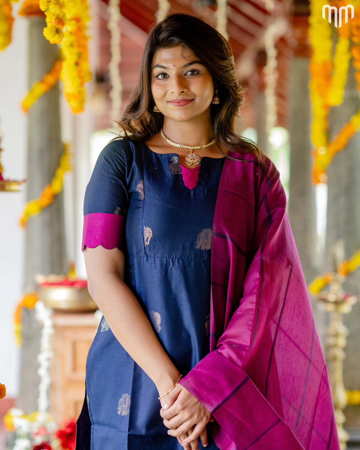 Vaaranam_Blue Gajam Butta Silk Maternity Kurti Set with top cotton lining