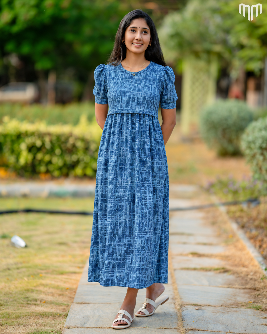 Blue Crosshatch Zipless Maternity Loungewear – Full Length - product image 1 | MMWEAR