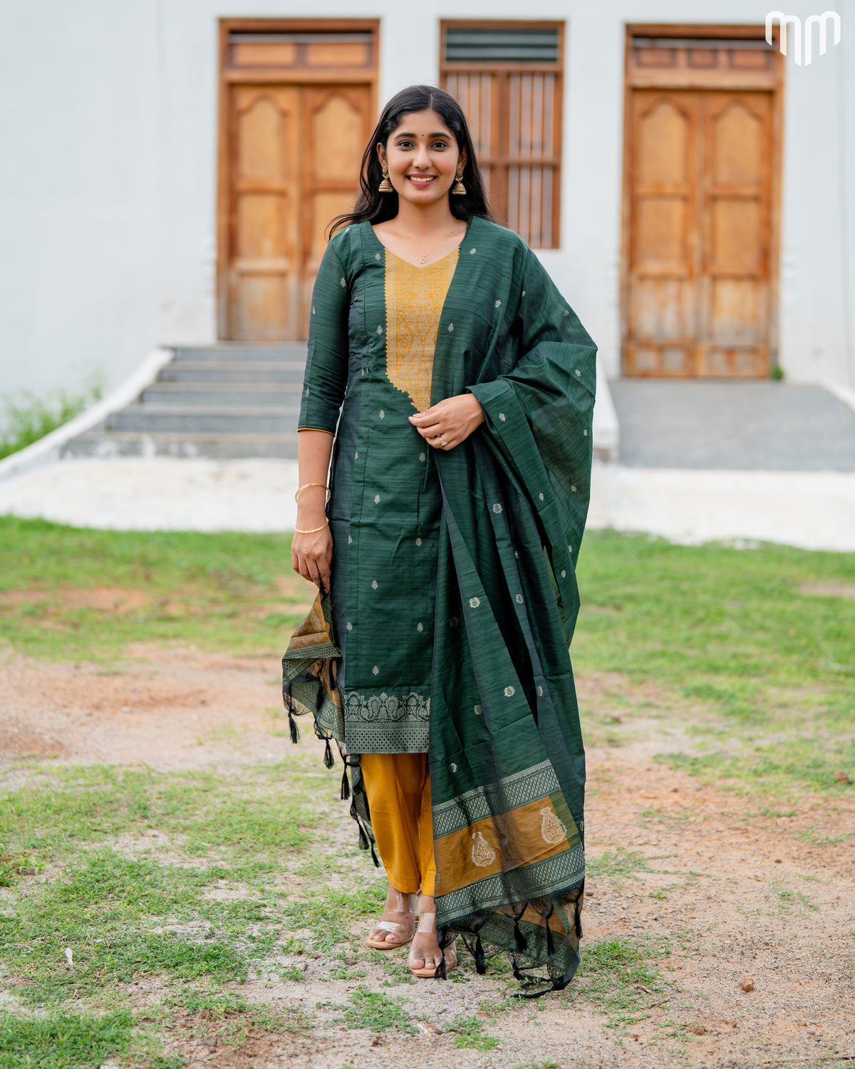 Banarasi Brocade Botlte green Maternity Kurti Set with top cotton lining