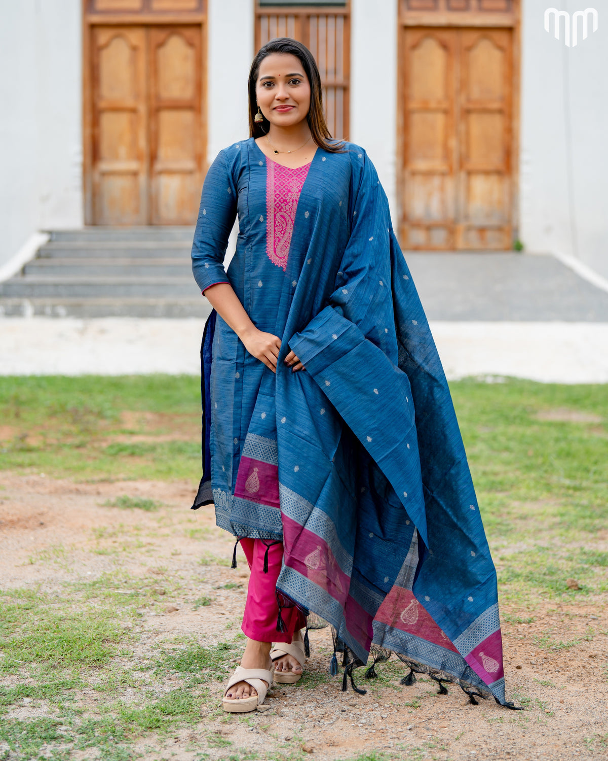 Banarasi Brocade Deep Blue Maternity Kurti Set with top cotton lining