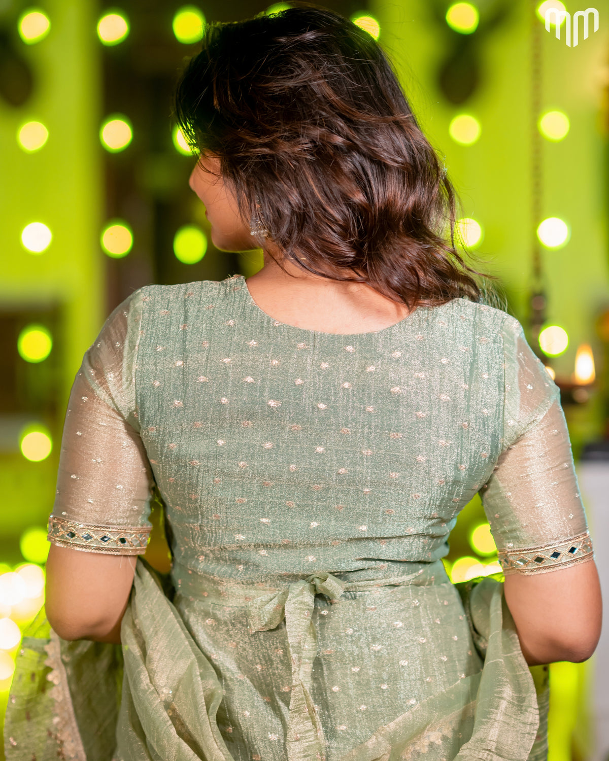Green Crush Tissue With Butti Maternity Maxi with Full Crepe Lining &amp; Dupatta