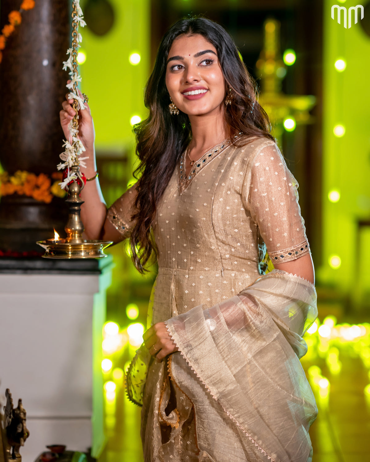 Golden Crush Tissue With Butti Maternity Maxi with Full Crepe Lining &amp; Dupatta