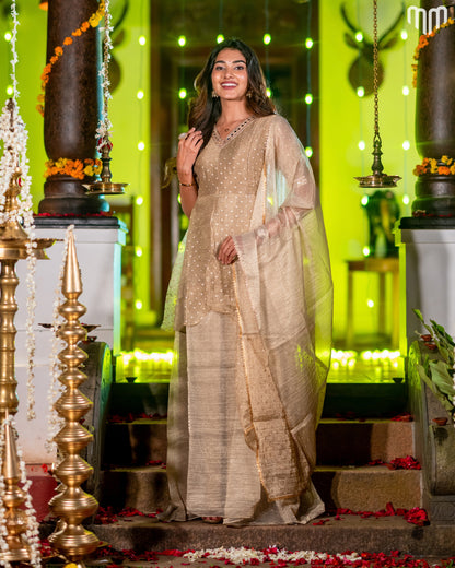 Golden Crush Tissue With Butti Maternity Maxi with Full Crepe Lining &amp; Dupatta