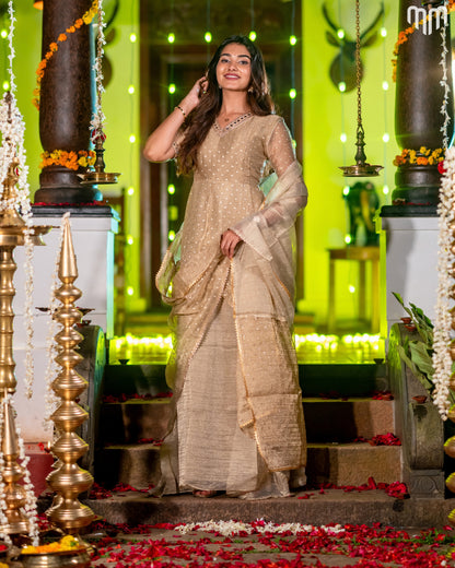 Golden Crush Tissue With Butti Maternity Maxi with Full Crepe Lining &amp; Dupatta