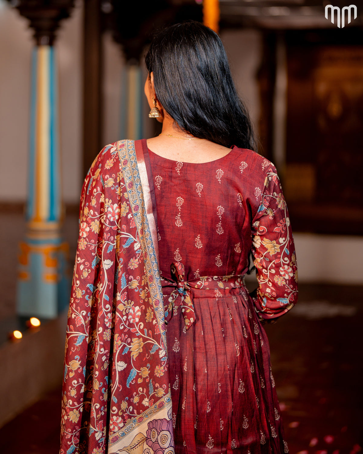 Maheswari Silk Marron Maternity Maxi with Full Cotton Lining &amp; Dupatta