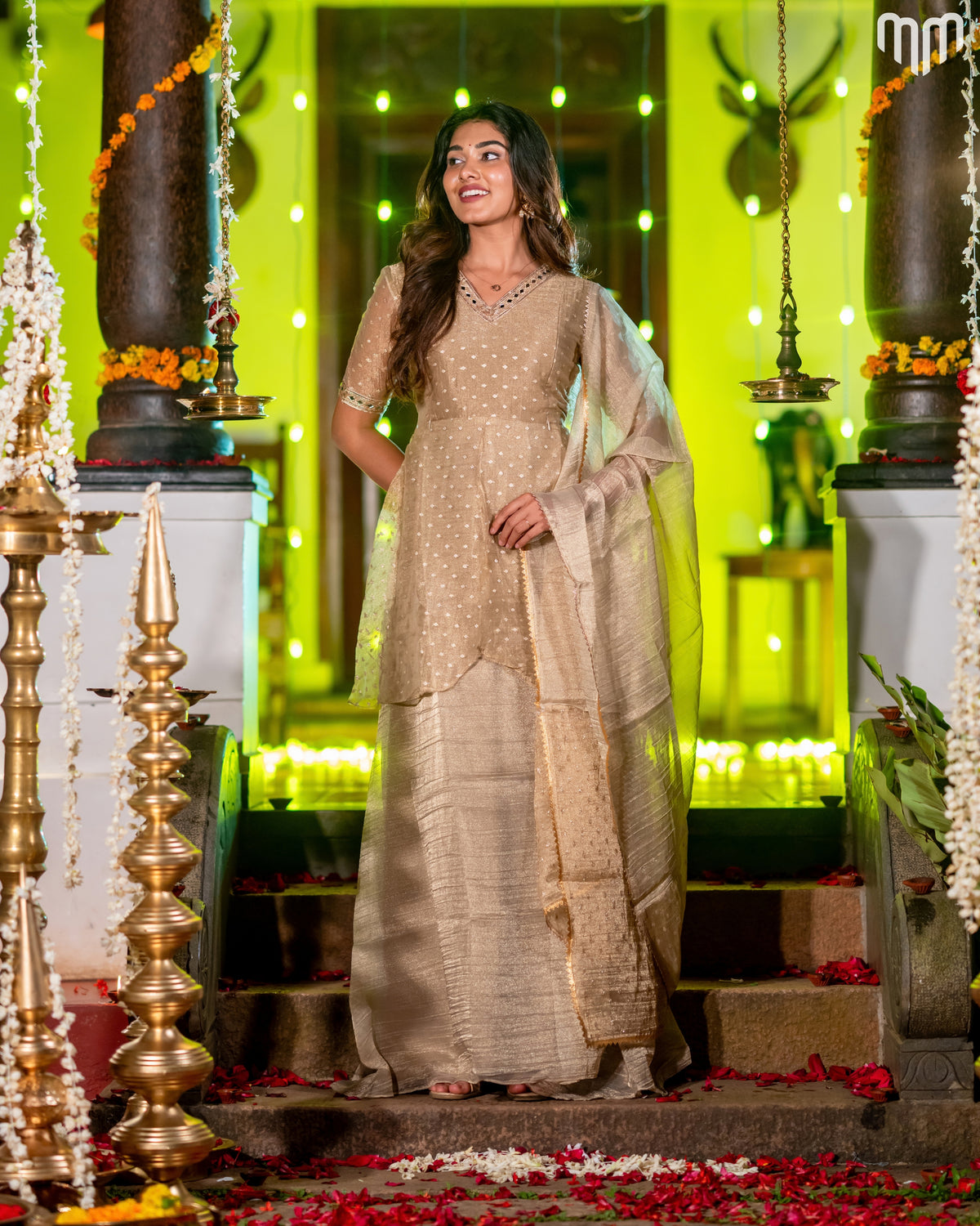Golden Crush Tissue With Butti Maternity Maxi with Full Crepe Lining &amp; Dupatta