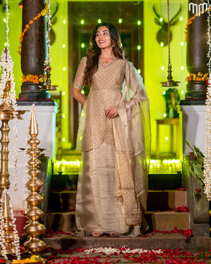 Golden Crush Tissue With Butti Maternity Maxi with Full Crepe Lining &amp; Dupatta