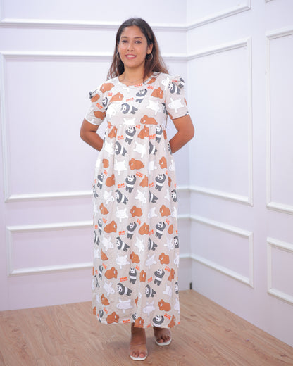 Cute Bear | Casual Non-Maternity Loungewear - Puff Sleeve | Full Length
