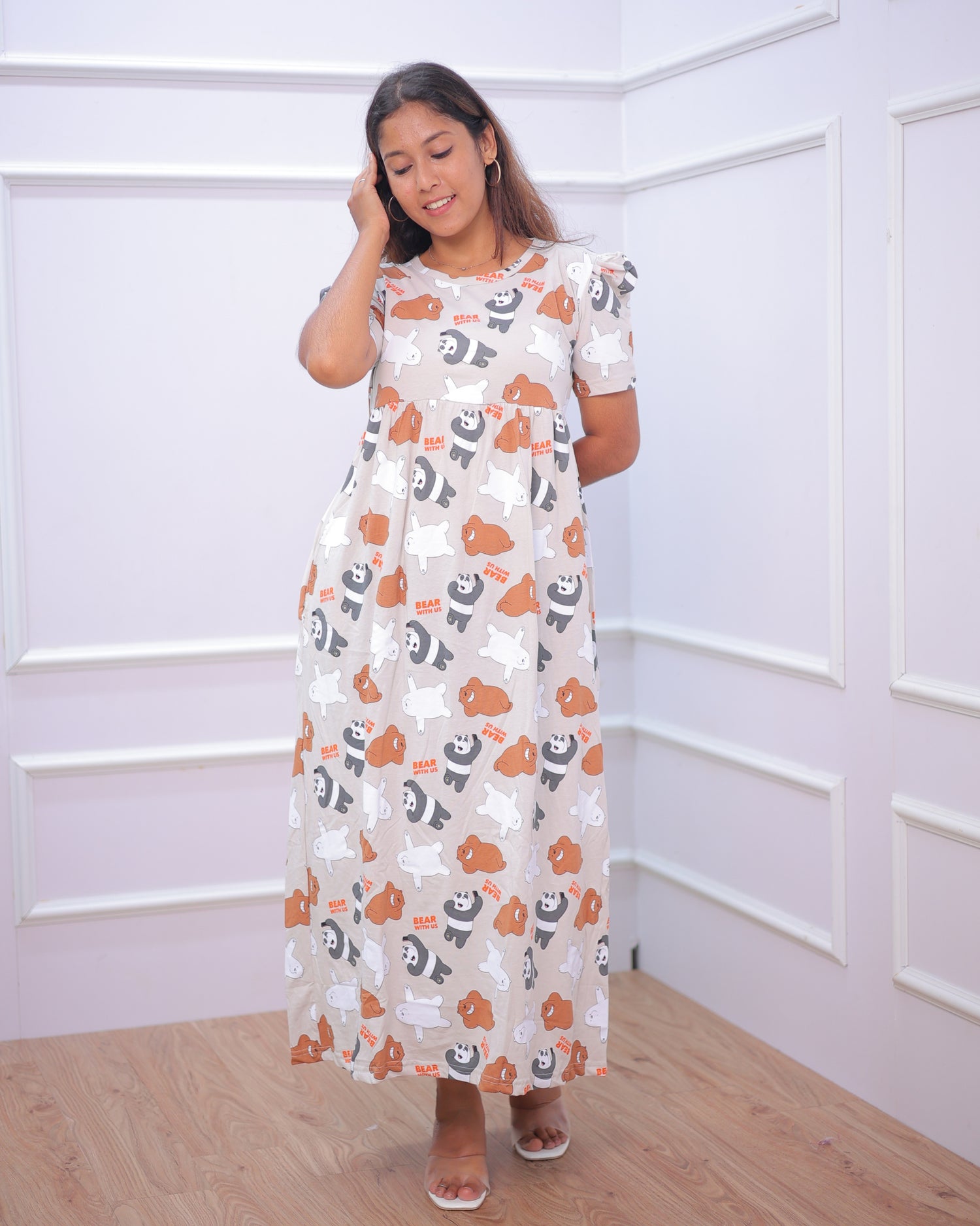 Cute Bear | Casual Non-Maternity Loungewear - Puff Sleeve | Full Length